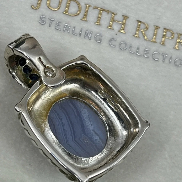 Vintage Judith Ripka Sterling Silver Pendant - Blue Lace Agate Gemstone Enhancer - Picture 11 of 16